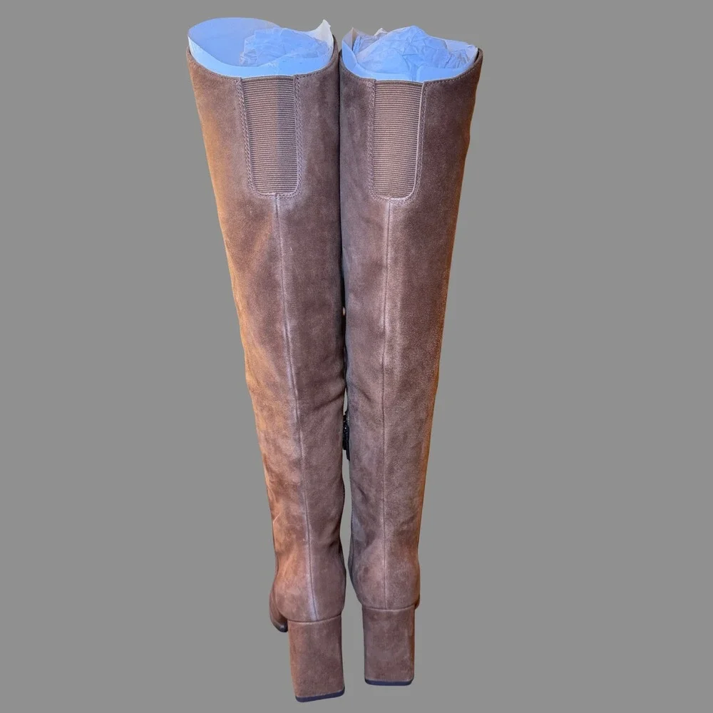 Naturalizer Lyric Knee High Boots Women's 6 Dark Chestnut Suede Block Heel NWT